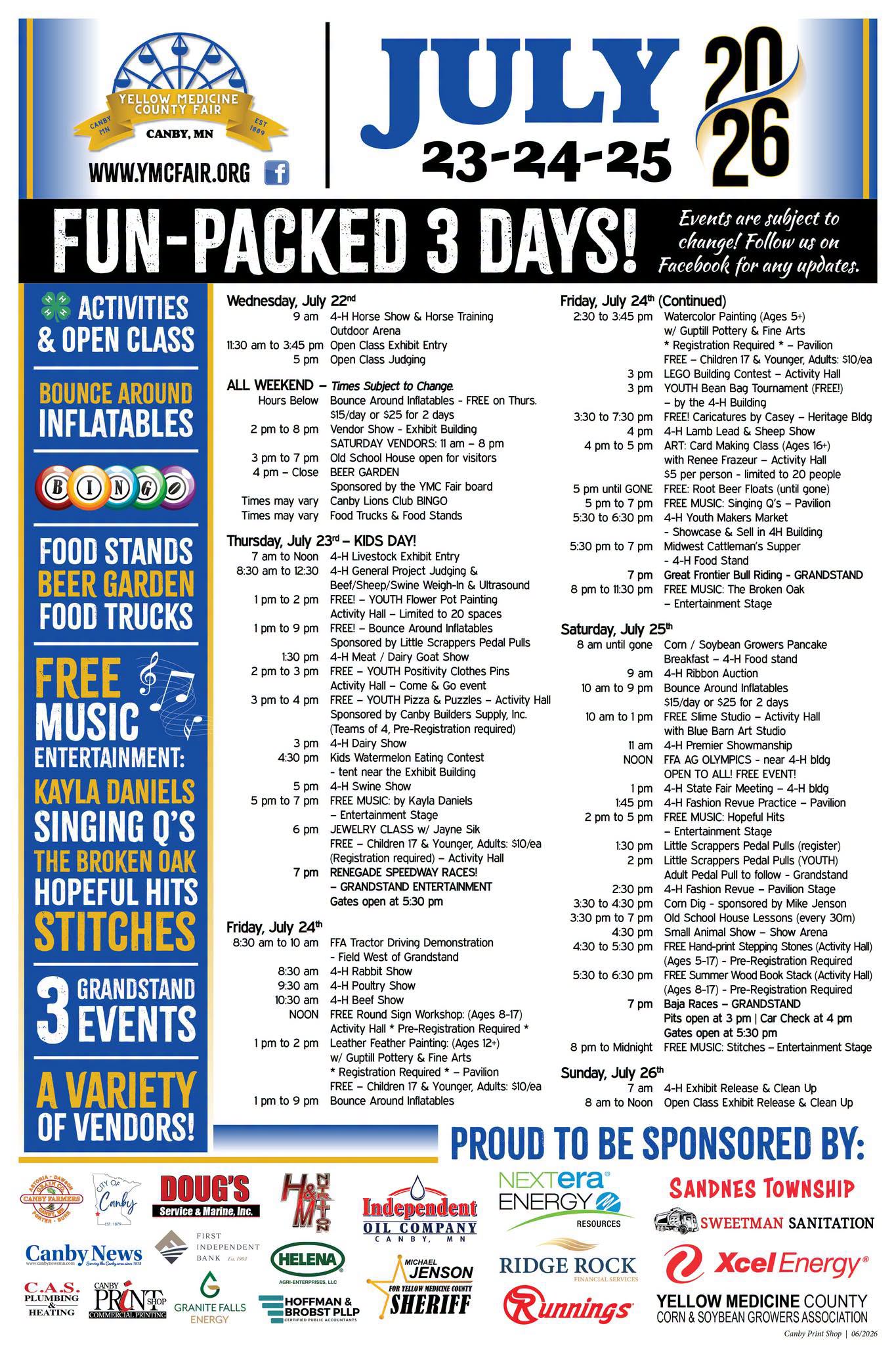 YMC Fair schedule and sponsor logos